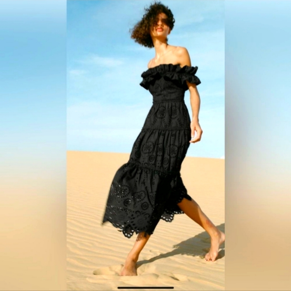 Ruffle eyelet midi dress